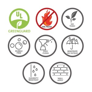 Caratteristiche fotomurali: Greenguard, ignifugo, atossico, senza bolle, facile da pulire, resistente all'acqua, resistente all'umidità, applicazione a parete.