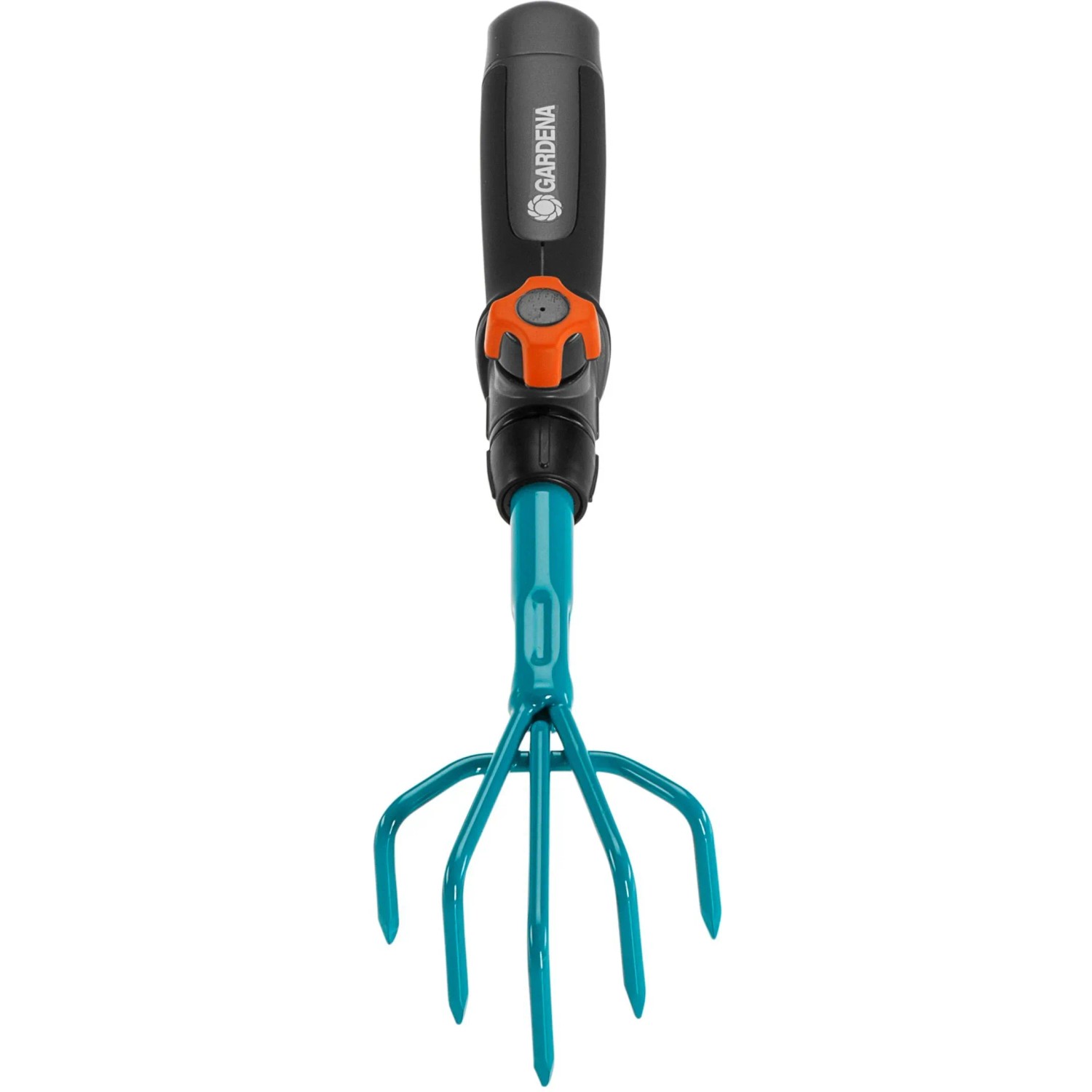 Zappa per fiori Gardena combisystem per allentare il terreno con manico in metallo blu e impugnatura nera.