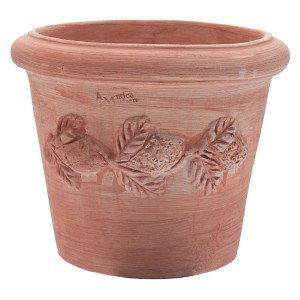 Vaso in terracotta t.b.t. con decoro fragole per giardino e balcone.