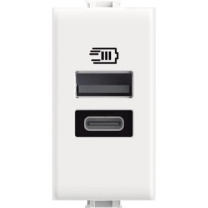 Presa elettrica t.b.t. bianca con porta USB-A e USB-C.