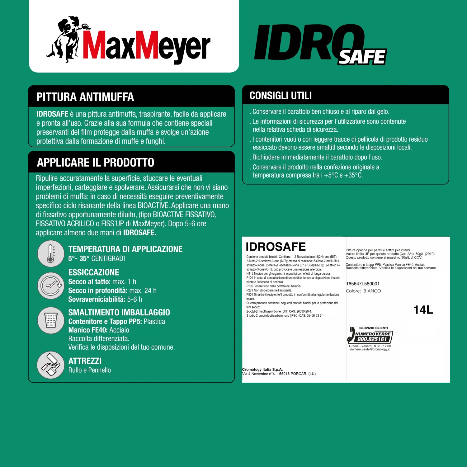 Dettaglio di pittura per interni MaxMeyer IDROSAFE, pittura bianca antimuffa.