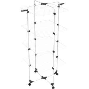 Stendibiancheria bianco a più livelli con ruote per interni.