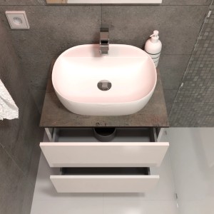 Mobile lavabo t.b.t. con lavabo da appoggio in bagno moderno.