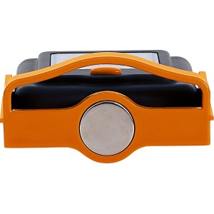 Lampada da lavoro con 23 LED, corpo arancione e base magnetica.