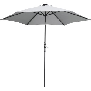 Ombrellone grigio Wando Ø 270 cm con manovella, illuminazione a LED per giardino e terrazza.