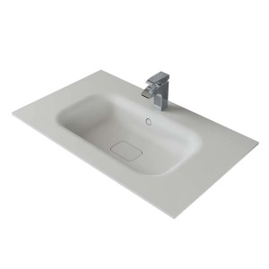 Lavabo da appoggio moderno bianco t.b.t. con rubinetto per il bagno.