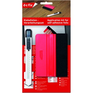 Set d-c-fix per pellicole adesive con taglierino e spatola per lisciare e tagliare le pellicole.