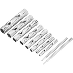 Set di chiavi a tubo da 10 pezzi (6-22 mm) in acciaio cromato per viti esagonali.