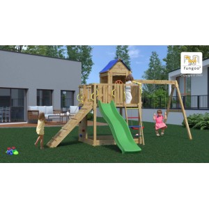 Gioco da giardino Treehouse con scivolo e altalene 443x501xh272 cm