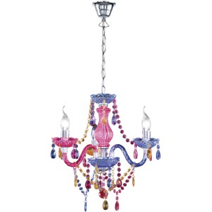 Lampadario a sospensione t.b.t. colorato con cristalli per cameretta.