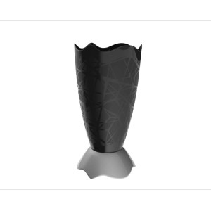 Contenitore/vaso nero t.b.t. con motivo geometrico e base grigia.