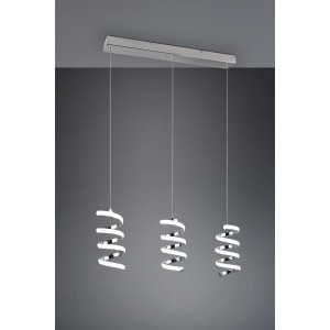 Moderna lampada a sospensione t.b.t. con tre lampade a spirale per interni.