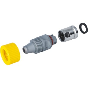 t.b.t. Connettore flessibile con cappuccio giallo, parte centrale grigia e terminale cromato.