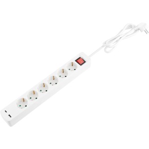 Ciabatta Tido bianca a 6 vie con interruttore di controllo, 2 porte USB e cavo da 1,4 m.