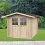 Casetta da giardino in legno chiara Madame 215x180 cm con doppia porta e finestre, perfetta per attrezzi.