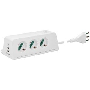 Multipresa bianca t.b.t. con 3 prese e porte USB.