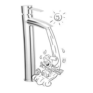 Miscelatore lavabo cromato baliv WT-5121 con bocca alta e getto d'acqua.