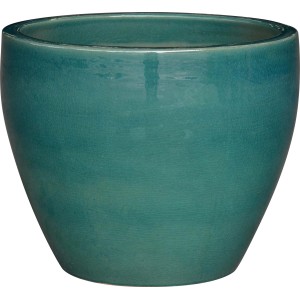 Vaso da fiori in terracotta turchese con finitura lucida.