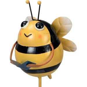 Figura decorativa da giardino: ape gialla e nera con libro come decorazione per vasi.