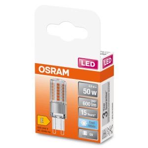 Lampadina LED G9 OSRAM, 4.8W, sostituzione 50W, Cool White. Confezione.