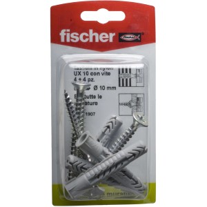Fischer UX 10 tasselli con viti, set da 4, per un fissaggio sicuro.