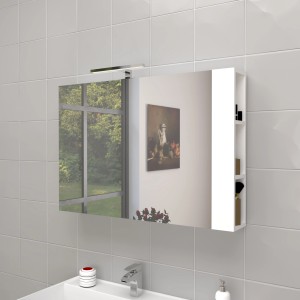 Specchiera t.b.t. con illuminazione e ripiani laterali.