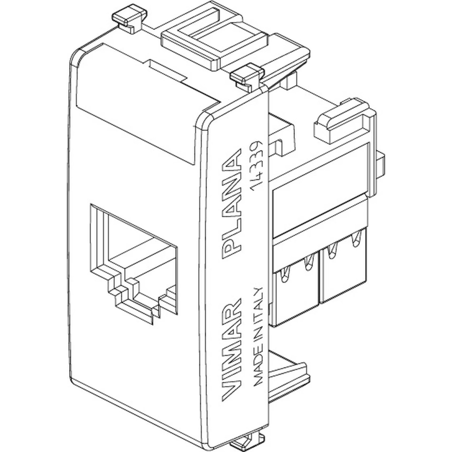 Presa RJ45 cat.5e UTP 180° TOOLLESS, colore bianco