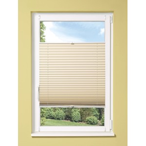 Tendina plissettata termica beige OBI Tona, 120x130 cm, tesa nel telaio della finestra. Protezione da vista e sole.