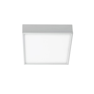 Plafoniera LED quadrata bianca per montaggio a soffitto.