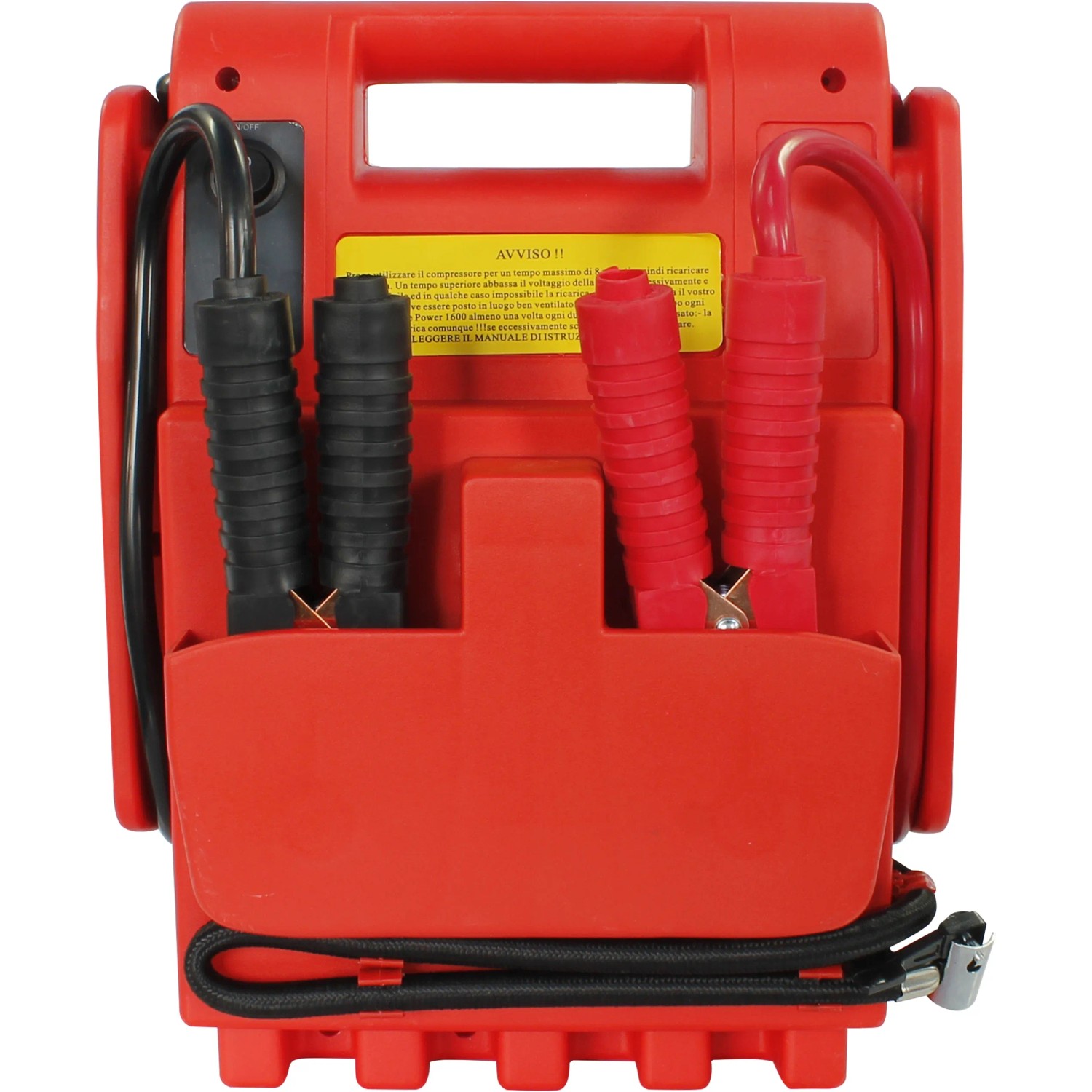 Kit di avviamento di emergenza rosso per auto con cavi e morsetti per la riparazione auto.