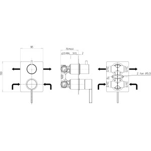 Disegno tecnico: Rubinetto doccia t.b.t. con dimensioni.
