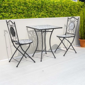 Set di mobili da giardino t.b.t. con tavolo e due sedie, motivo a mosaico.