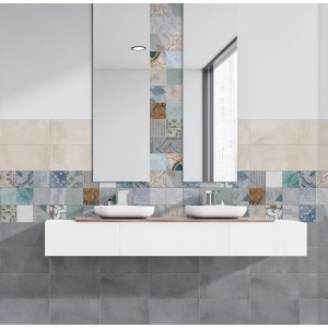 Bagno con piastrelle per pavimenti in gres porcellanato Urban (20x20 cm) effetto cemento su pareti e pavimento.