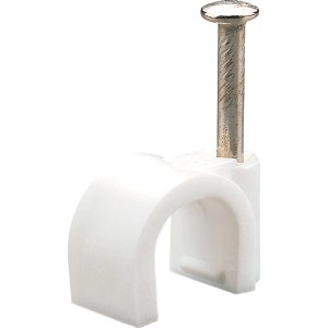 Graffetta bianca (fascetta per chiodi) per fissaggio cavi.