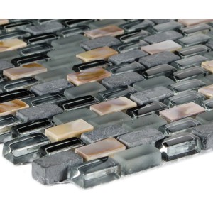 Piastrella mosaico vetro e pietra, 28,5x28,5 cm, mix nero, beige, grigio.