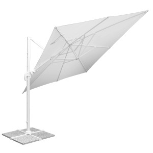 Ombrellone a braccio t.b.t. bianco con telo quadrato e base.