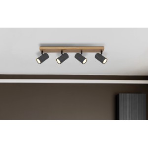 Globo Faretto Robby, 4 luci, grafite, effetto legno. Spot moderno per lampadine GU10.