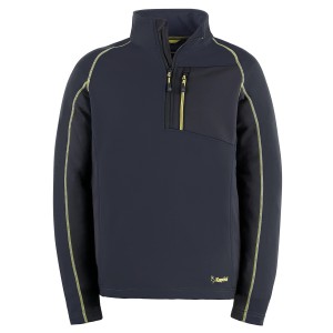 Top t.b.t. blu scuro per giardinaggio con dettagli gialli.