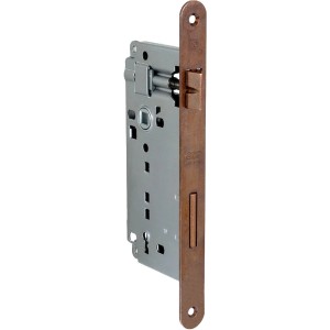 Serratura da infilare per porte interne, metallo, con frontale color bronzo.
