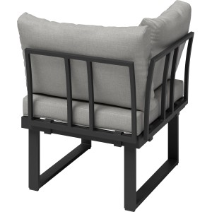 Poltrona angolare in alluminio grigio Lipson per lounge da giardino: struttura in alluminio con cuscini grigio chiaro.