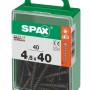 Viti SPAX nere 4,5x40 mm in contenitore di plastica verde.