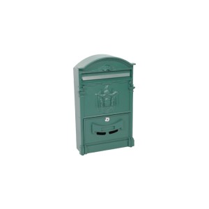 Cassetta postale verde dal design classico per montaggio a parete.