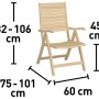 Immagine della sedia pieghevole Canston in legno con braccioli, regolabile e in colore naturale, con dimensioni.