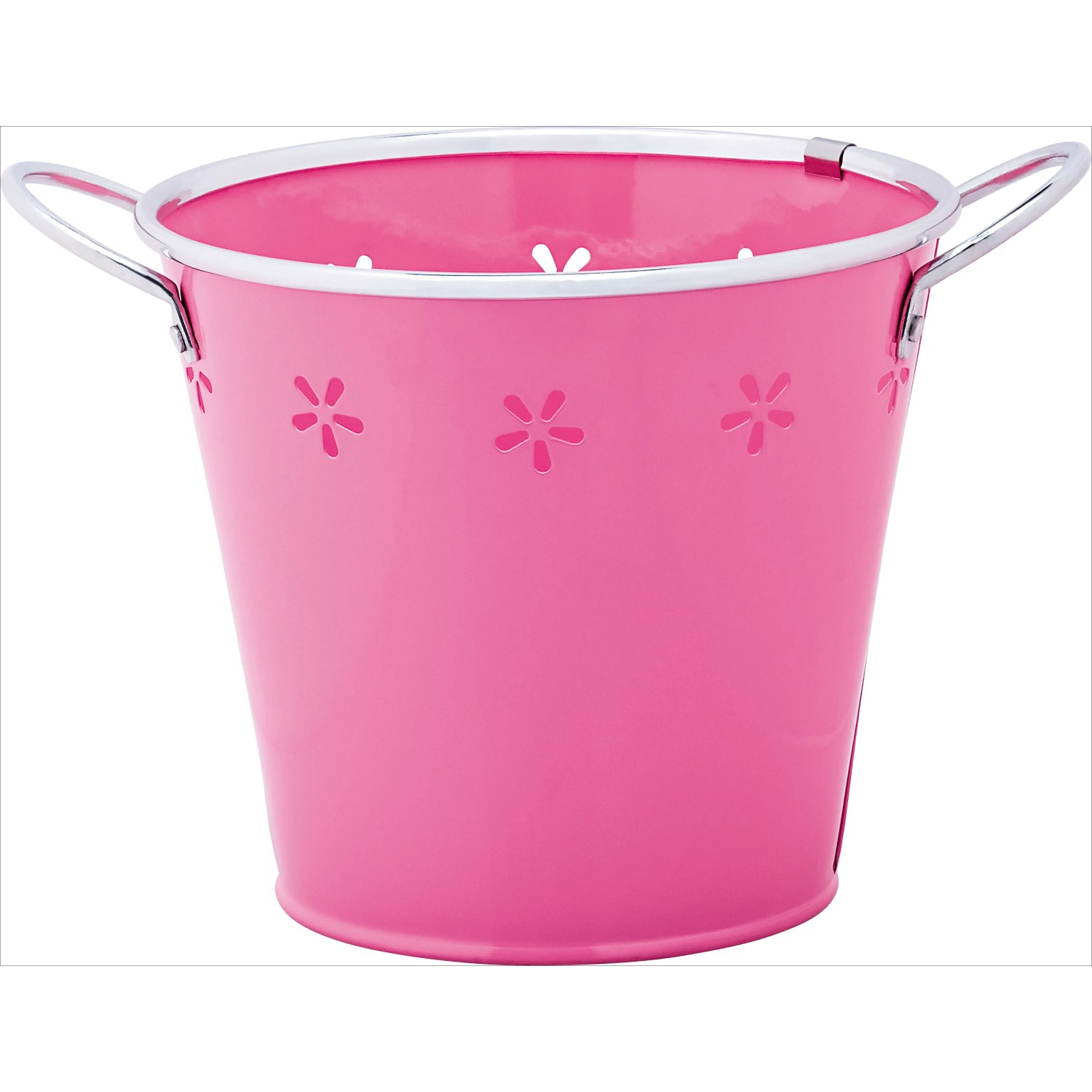 Vaso da fiori rosa in acciaio con motivo traforato e manici, Ø 18 cm.