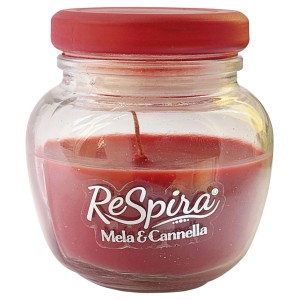 Candela profumata in vetro mela e cannella con tappo ermetico 80 gr