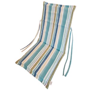 Cuscino a righe turchese/blu/beige per un maggiore comfort sulle sedie da giardino.