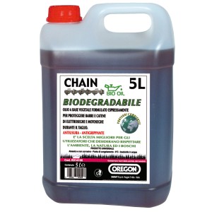 Olio catena bio 5L per motoseghe. Protegge catena e barra, biodegradabile.