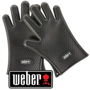 Guanti da barbecue in silicone Weber, neri, resistenti al calore fino a 204°C, per grigliate sicure.