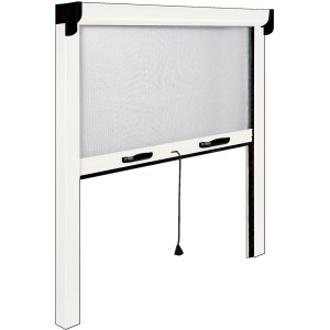 Zanzariera estensibile a rullo bianca per finestre, vista dettagliata.