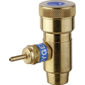 Regolatore di pressione in ottone per accessori per saldatura, primo piano.